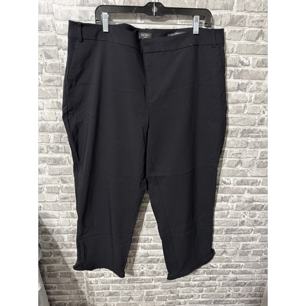 Lord & Taylor Woman Kelly High Rise Black Ankle Pants Fringe Hem Size 20W